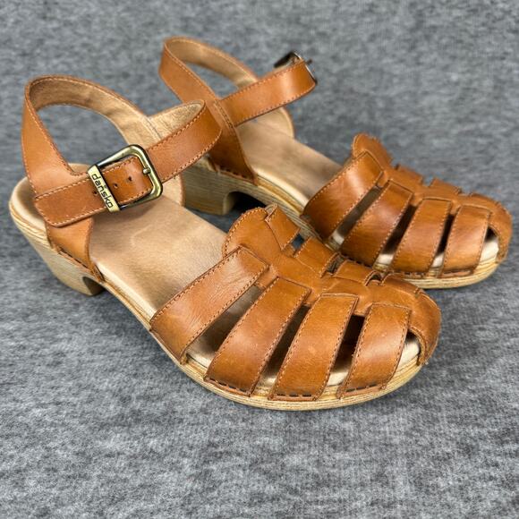 Dansko Millie Fisherman Sandals Brown Leather Wedge Heel size 39 Women's 8.5 - Picture 1 of 11